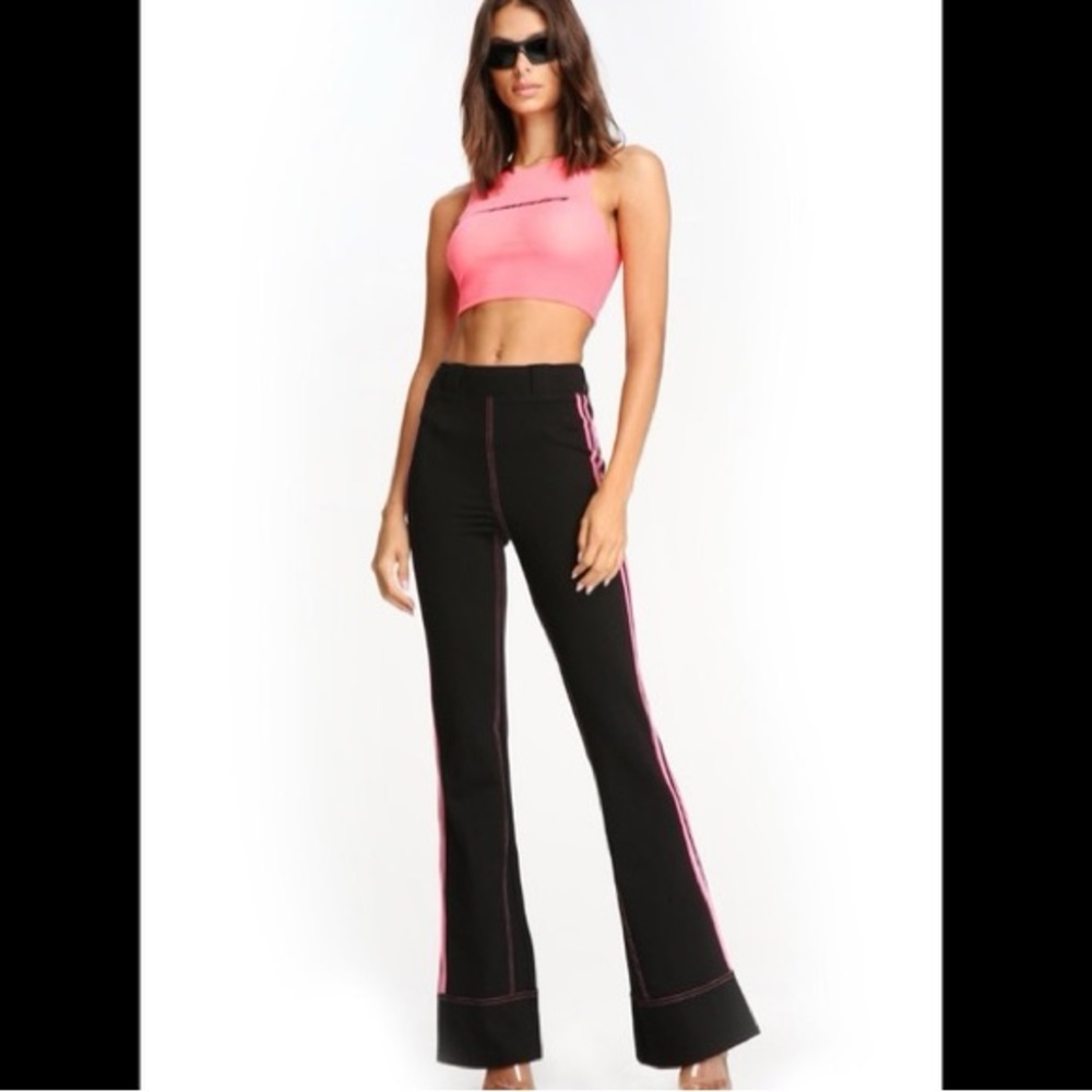 I.AM.GIA Astrid Pants High Waisted Flare Pants Black & Pink Size Large Like New - Picture 10 of 10
